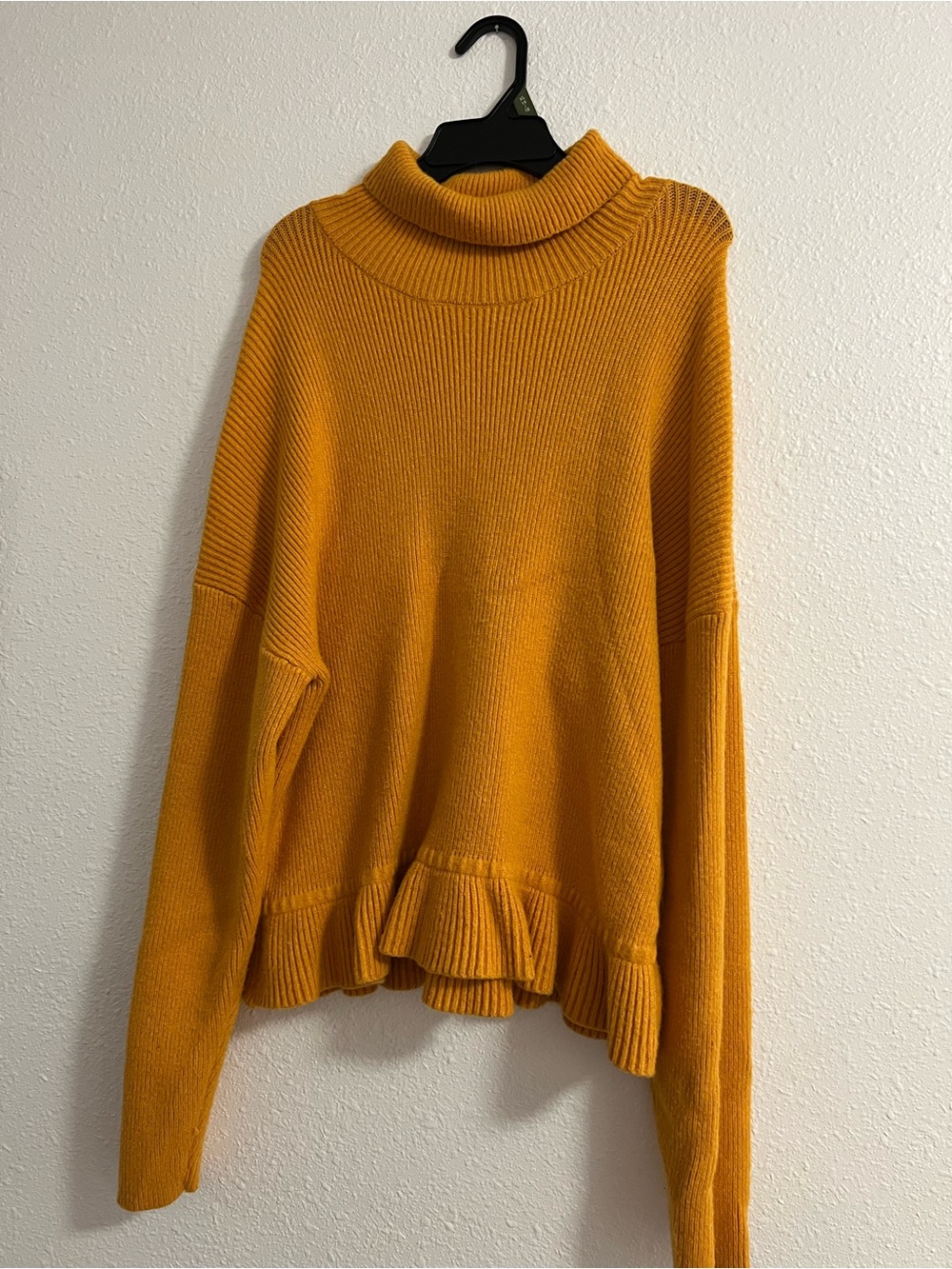 Forever 21+ 3X Mustard Ribbed Turtleneck Sweater Ruffle Hem Plus Size